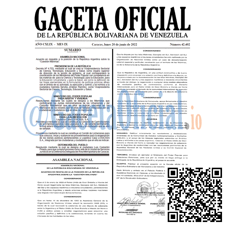 Venezuela Gaceta Oficial 42402 del 18 junio 2022