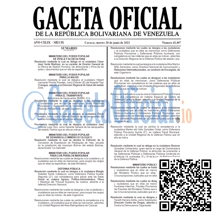 Venezuela Gaceta Oficial 42407 del 28 junio 2022 Venezuela Gaceta Oficial 42407 del 28 junio 2022