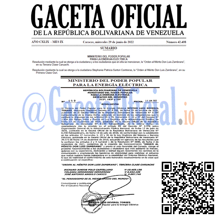 Venezuela Gaceta Oficial 42408 del 29 junio 2022