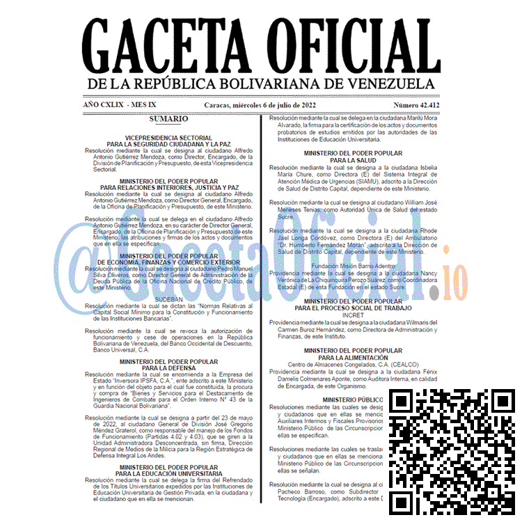 Venezuela Gaceta Oficial 42412 del 6 julio 2022
