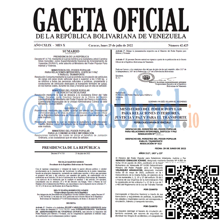 Venezuela Gaceta Oficial 42425 del 25 julio 2022