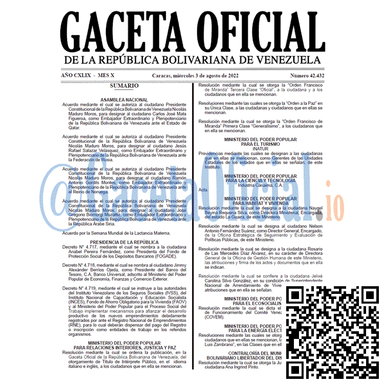 Venezuela Gaceta Oficial 42432 del 3 agosto 2022 Venezuela Gaceta Oficial 42432 del 3 agosto 2022