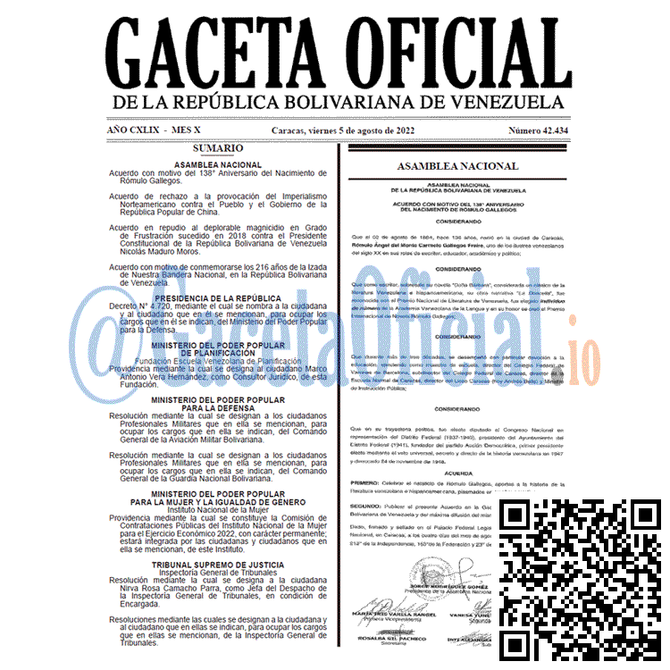 Venezuela Gaceta Oficial 42434 del 5 agosto 2022 Venezuela Gaceta Oficial 42434 del 5 agosto 2022