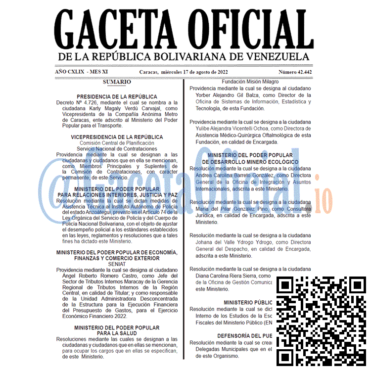 Venezuela Gaceta Oficial 42442 del 17 agosto 2022 Venezuela Gaceta Oficial 42442 del 17 agosto 2022