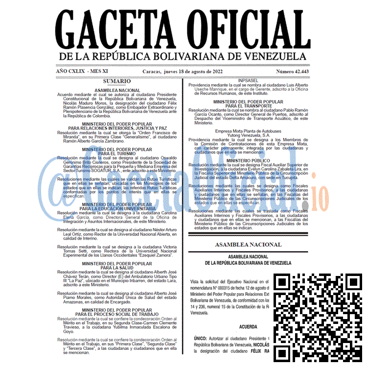Venezuela Gaceta Oficial 42443 del 18 agosto 2022 Venezuela Gaceta Oficial 42443 del 18 agosto 2022