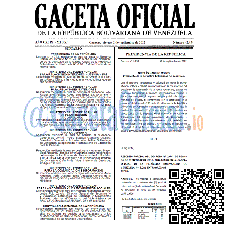 Venezuela Gaceta Oficial 42454 del 2 septiembre 2022