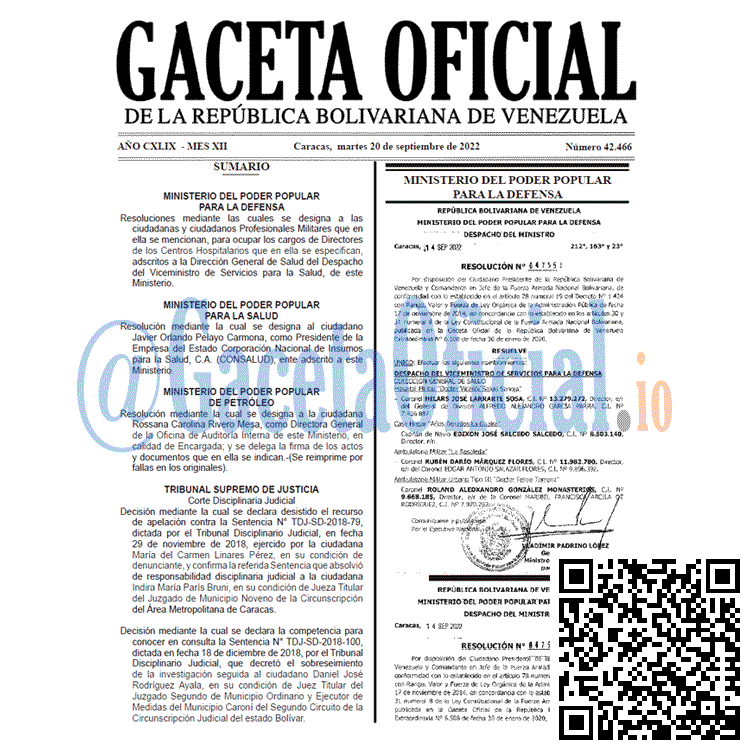 Venezuela Gaceta Oficial 42466 del 20 septiembre 2022