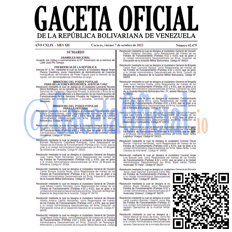 Venezuela Gaceta Oficial 42479 del 7 octubre 2022 Gaceta Oficial Venezuela 42479 del 7 octubre 2022