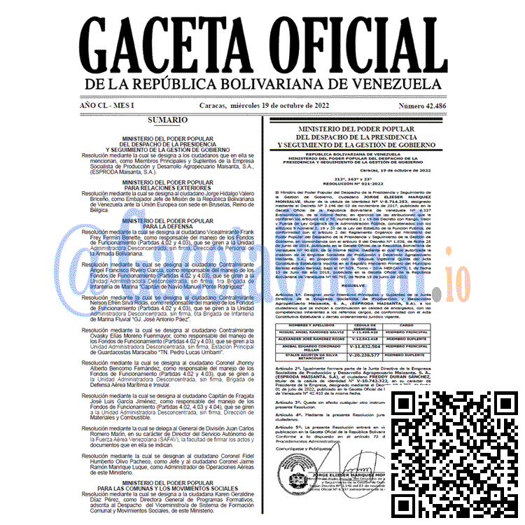 Venezuela Gaceta Oficial 42486 del 19 octubre 2022 Gaceta Oficial Venezuela #42486 del 19 octubre 2022