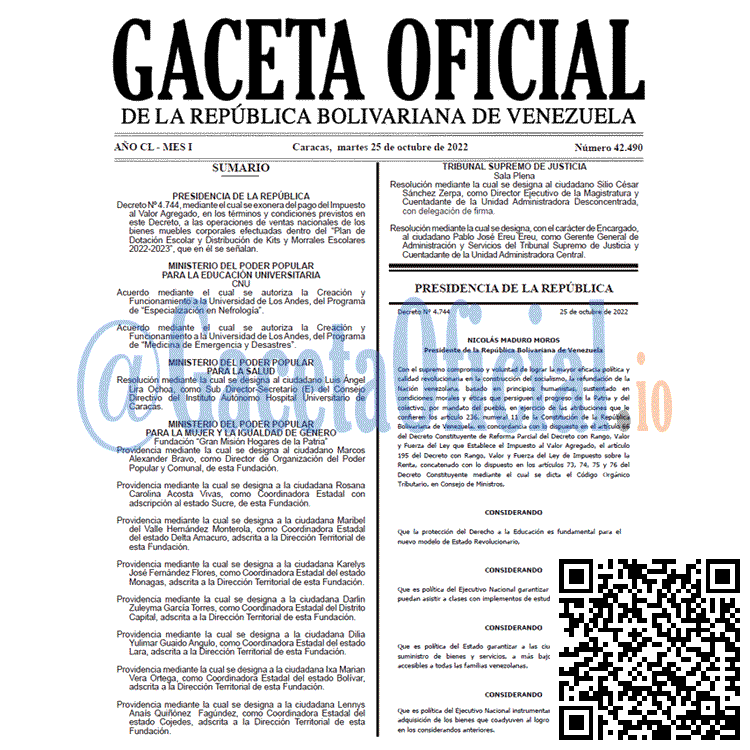 Venezuela Gaceta Oficial 42490 del 25 octubre 2022 Gaceta Oficial Venezuela #42490 del 25 octubre 2022