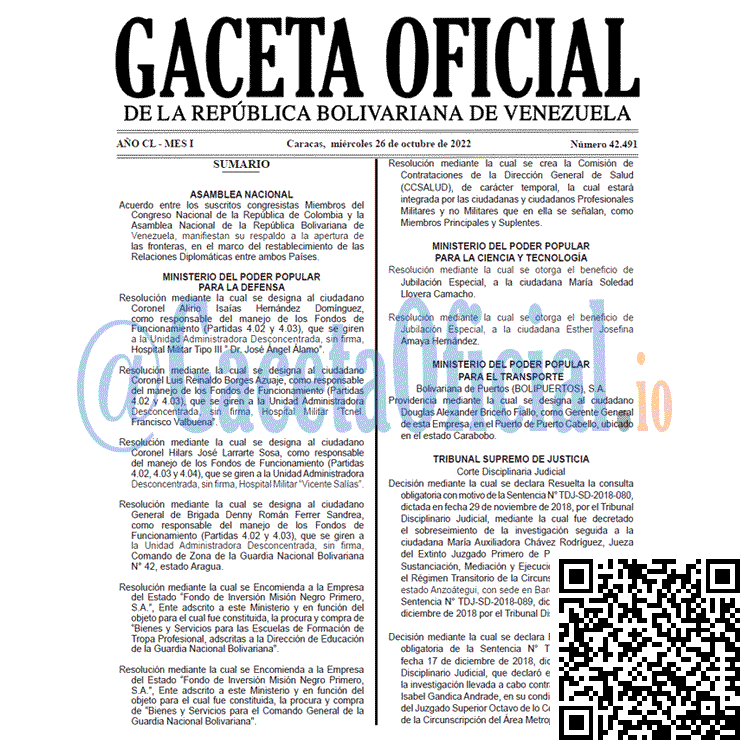Venezuela Gaceta Oficial 42491 del 26 octubre 2022 Gaceta Oficial Venezuela #42491 del 26 octubre 2022