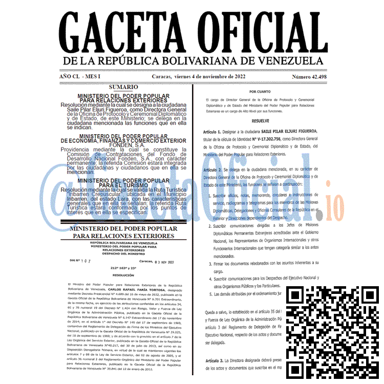 Venezuela Gaceta Oficial 42498 del 4 noviembre 2022 Gaceta Oficial Venezuela #42498 del 4 noviembre 2022