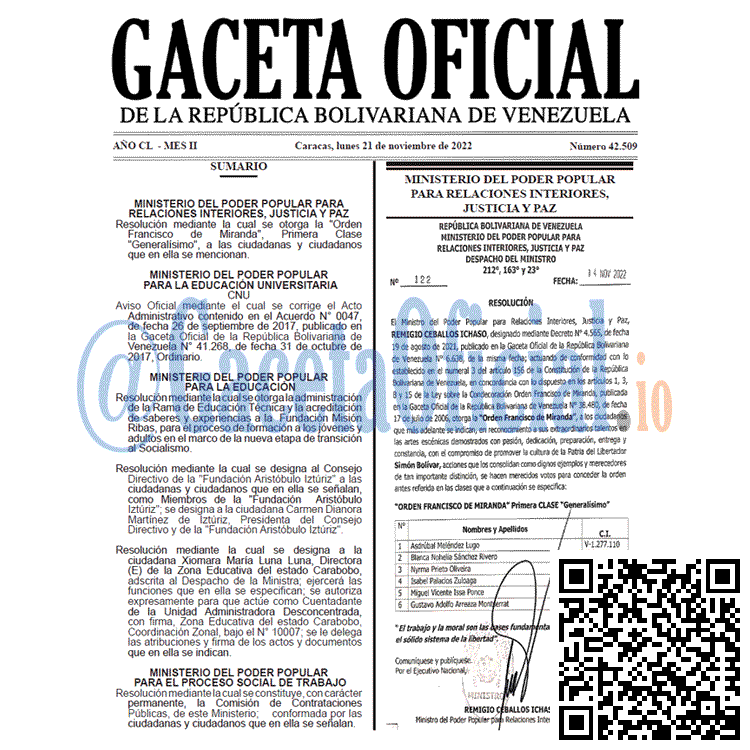 Gaceta Oficial, Gaceta Oficial 42509, Gaceta 42509