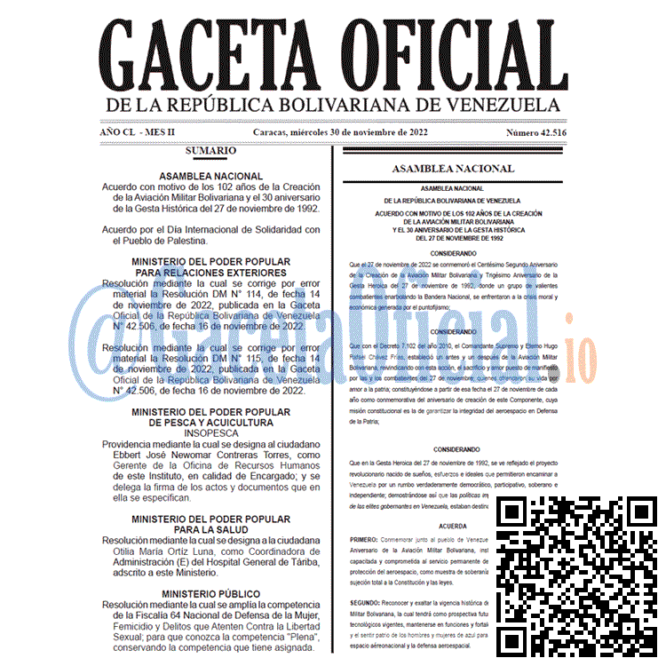Gaceta Oficial, Gaceta 42516, Gaceta #42516, Gaceta Oficial Venezuela #42516