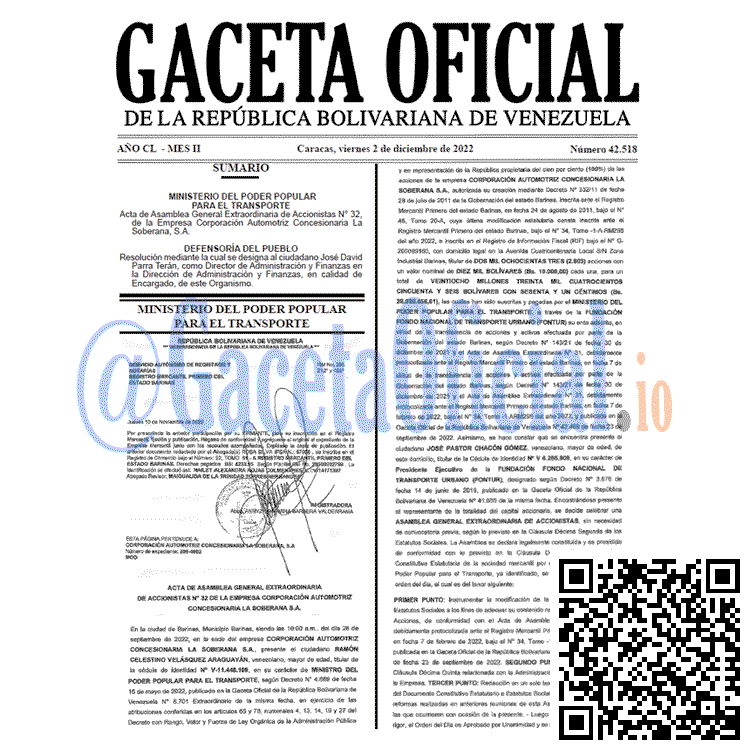 Gaceta Oficial, Gaceta 42518, Gaceta #42518, Gaceta Oficial Venezuela #42518