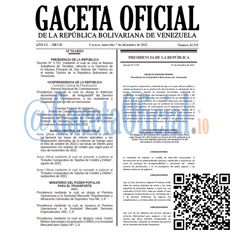 Gaceta Oficial, Gaceta 42521, Gaceta #42521, Gaceta Oficial Venezuela #42521