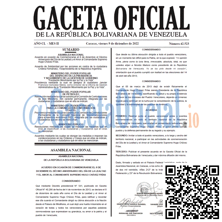Gaceta Oficial, Gaceta 42523, Gaceta #42523, Gaceta Oficial Venezuela #42523
