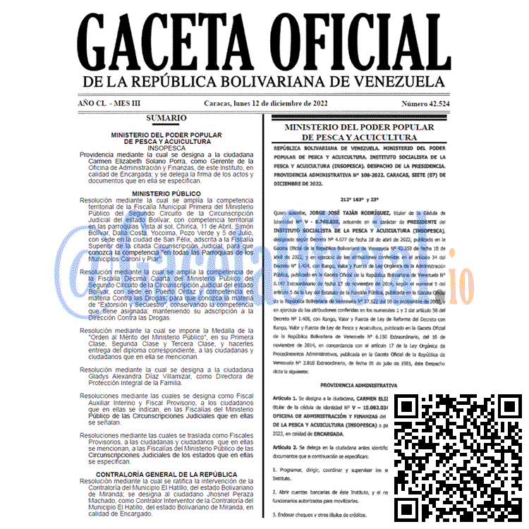 Gaceta Oficial, Gaceta 42524, Gaceta #42524, Gaceta Oficial Venezuela #42524