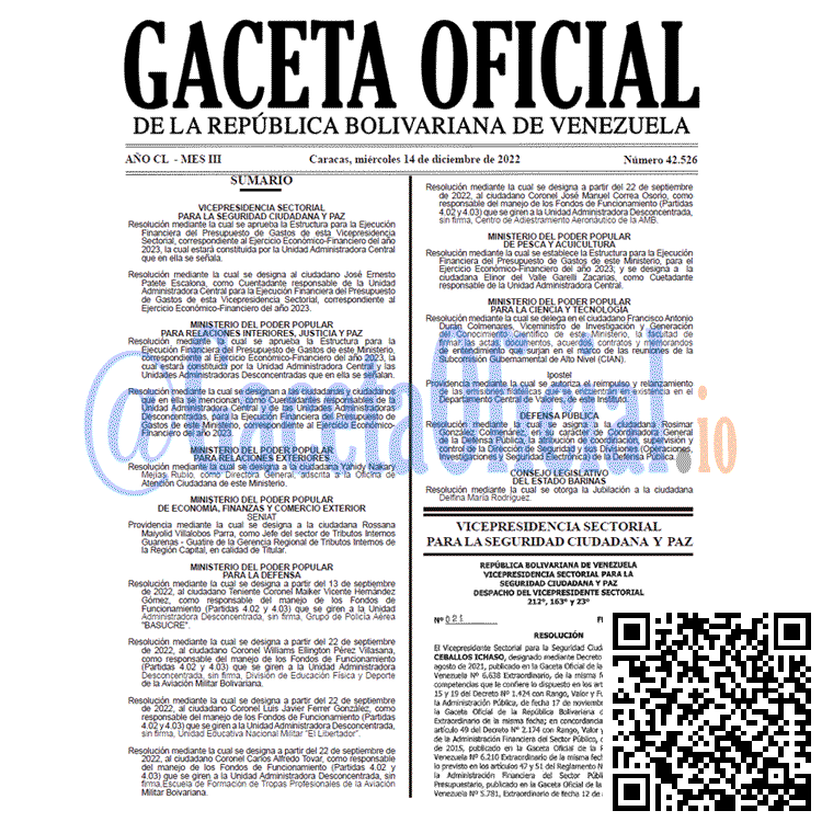 Gaceta Oficial, Gaceta 42526, Gaceta #42526, Gaceta Oficial Venezuela #42526