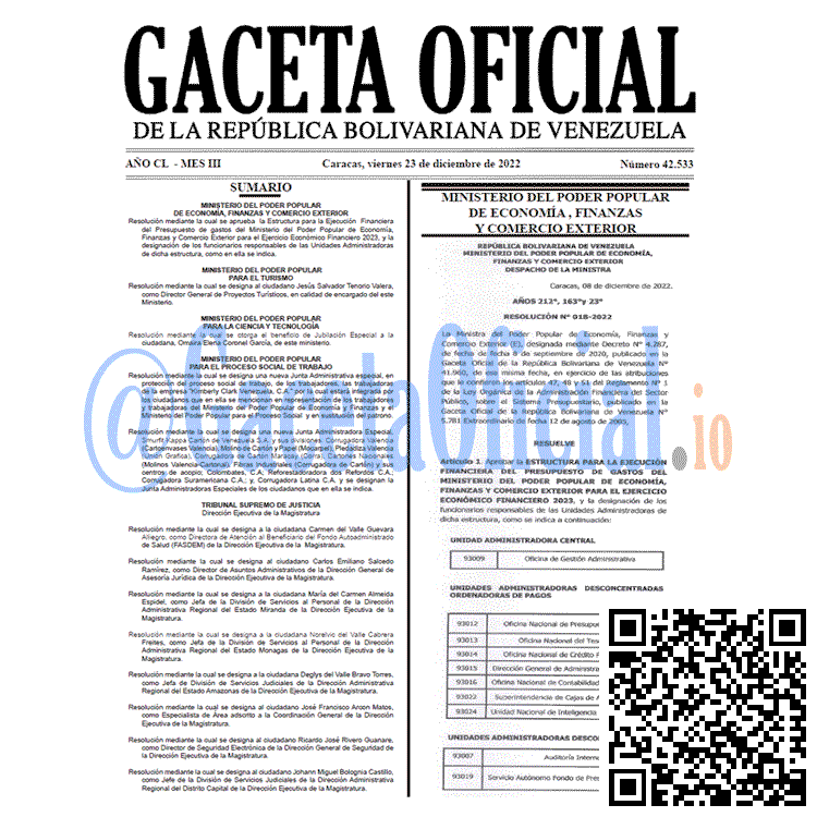 Gaceta Oficial, Gaceta 42533, Gaceta #42533, Gaceta Oficial Venezuela #42533