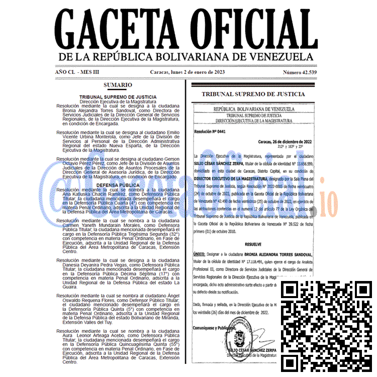 Venezuela Gaceta Oficial 42539 del 2 enero 2023 Gaceta Oficial, Gaceta 42539, Gaceta #42539, Gaceta Oficial Venezuela #42539