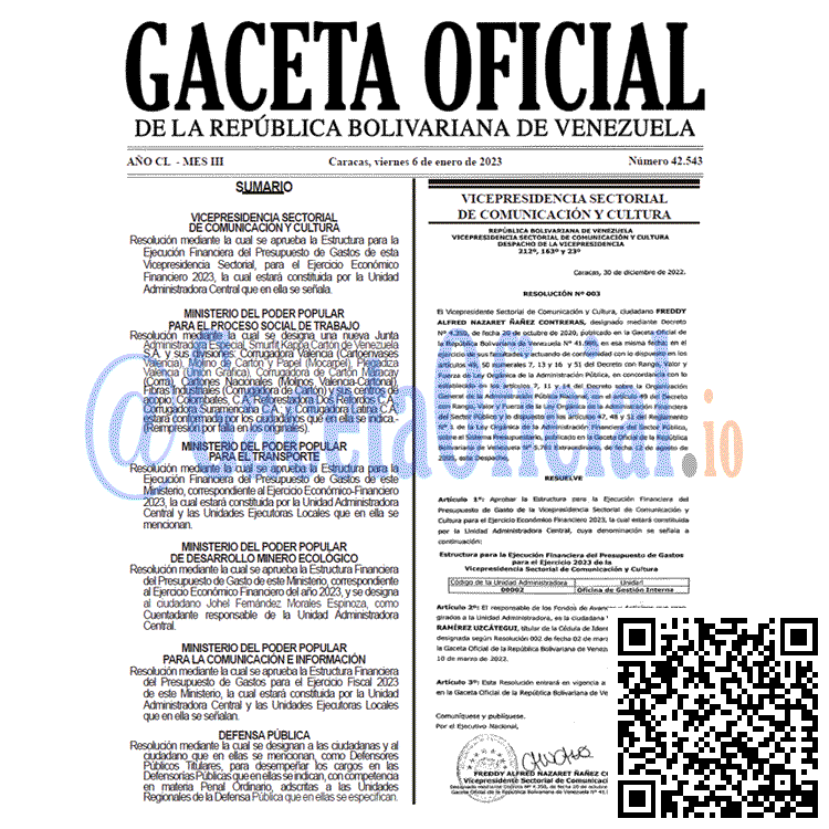 Gaceta Oficial, Gaceta 42543, Gaceta #42543, Gaceta Oficial Venezuela #42543