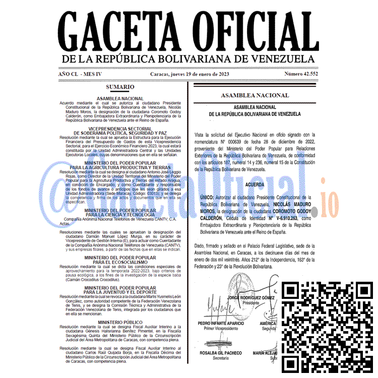 Gaceta Oficial, Gaceta 42552, Gaceta #42552, Gaceta Oficial Venezuela #42552