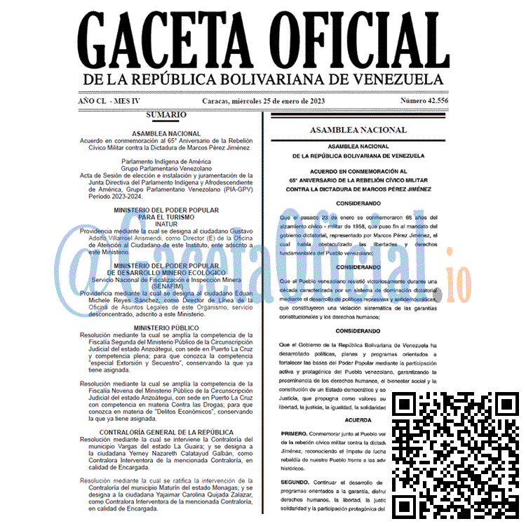 Venezuela Gaceta Oficial 42556 del 25 enero 2023 Gaceta Oficial, Gaceta 42556, Gaceta #42556, Gaceta Oficial Venezuela #425556