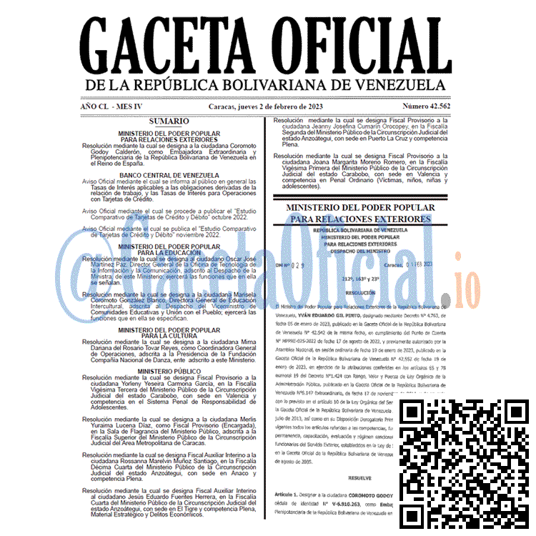 Venezuela Gaceta Oficial 42562 del 2 febrero 2023 Gaceta Oficial, Gaceta 42562, Gaceta #42562, Gaceta Oficial Venezuela #42562