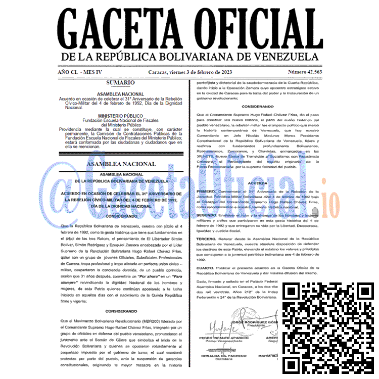 Venezuela Gaceta Oficial 42563 del 3 febrero 2023 Gaceta Oficial, Gaceta 42563, Gaceta #42563, Gaceta Oficial Venezuela #42563