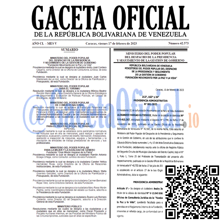 Venezuela Gaceta Oficial 42573 del 17 febrero 2023 Gaceta Oficial, Gaceta 42573, Gaceta #42573, Gaceta Oficial Venezuela #42573