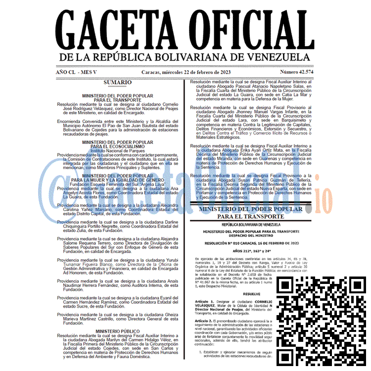 Gaceta Oficial, Gaceta 42574, Gaceta #42574, Gaceta Oficial Venezuela #42574