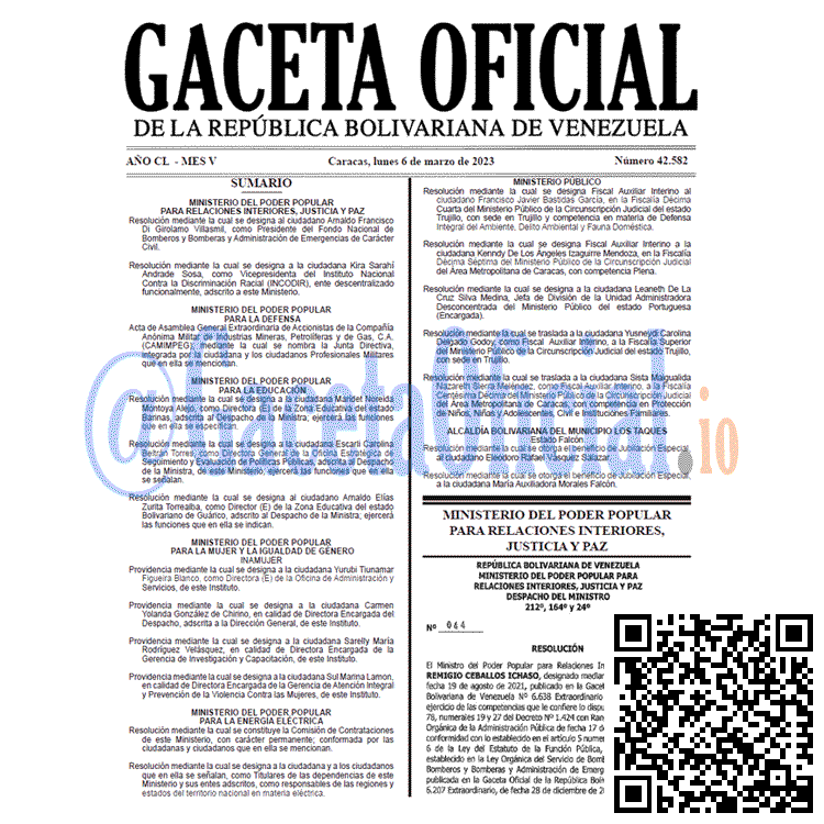 Venezuela Gaceta Oficial 42582 del 4 marzo 2023 Gaceta Oficial, Gaceta 42582, Gaceta #42582, Gaceta Oficial Venezuela #42582