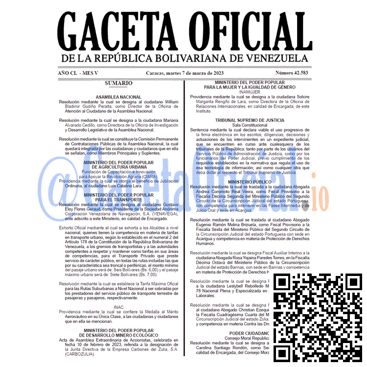 Gaceta Oficial, Gaceta 42583, Gaceta #42583, Gaceta Oficial Venezuela #42583