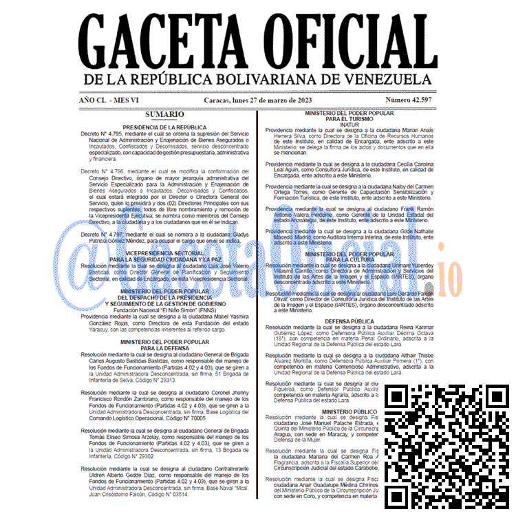 Gaceta Oficial, Gaceta 42597, Gaceta #42597, Gaceta Oficial Venezuela #42597