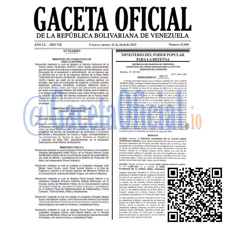 Gaceta Oficial, Gaceta 42606, Gaceta #42606, Gaceta Oficial Venezuela #42606