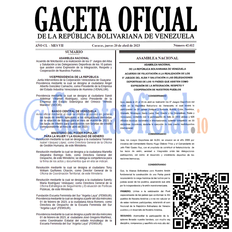 Gaceta Oficial, Gaceta 42612, Gaceta #42612, Gaceta Oficial Venezuela #42612