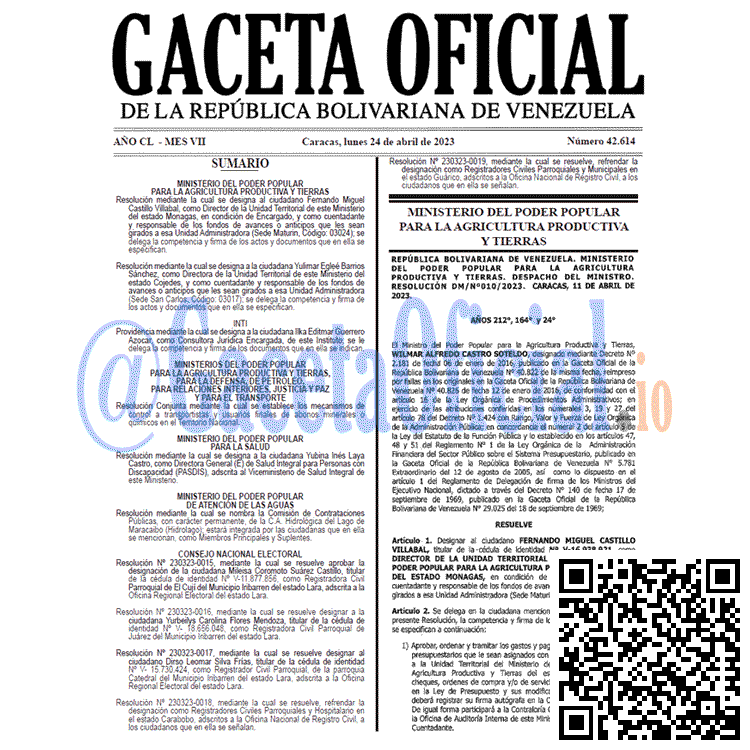 Gaceta Oficial, Gaceta 42614, Gaceta #42614, Gaceta Oficial Venezuela #42614
