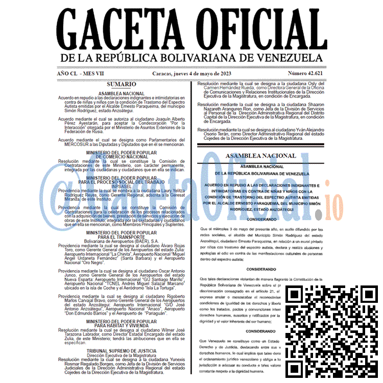 Gaceta Oficial, Gaceta 42621, Gaceta #42621, Gaceta Oficial Venezuela #42621