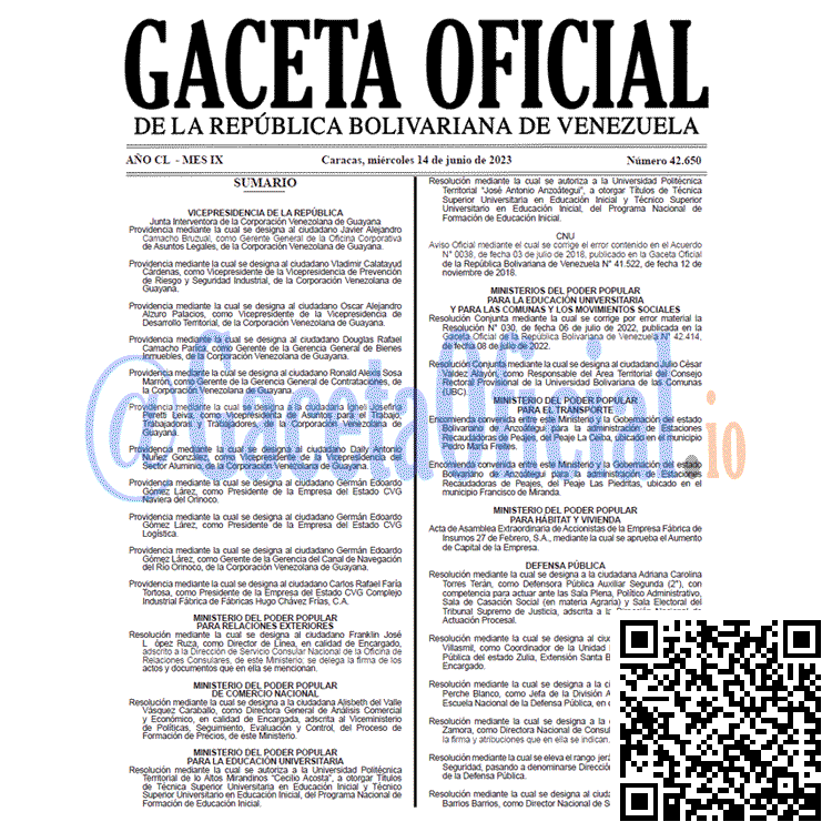 Gaceta Oficial, Gaceta 42650, Gaceta 42650 HD, Gaceta #42650, Gaceta Oficial Venezuela #42650