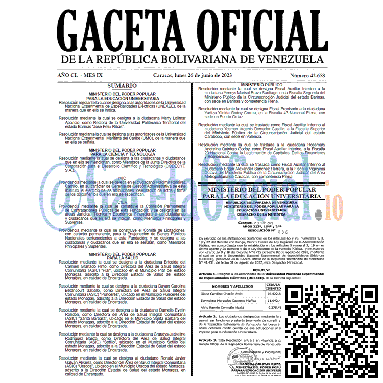 Venezuela Gaceta Oficial 42658 del 26 junio 2023 Gaceta Oficial, Gaceta 42658, Gaceta 42658 HD, Gaceta #42658, Gaceta Oficial Venezuela #42658