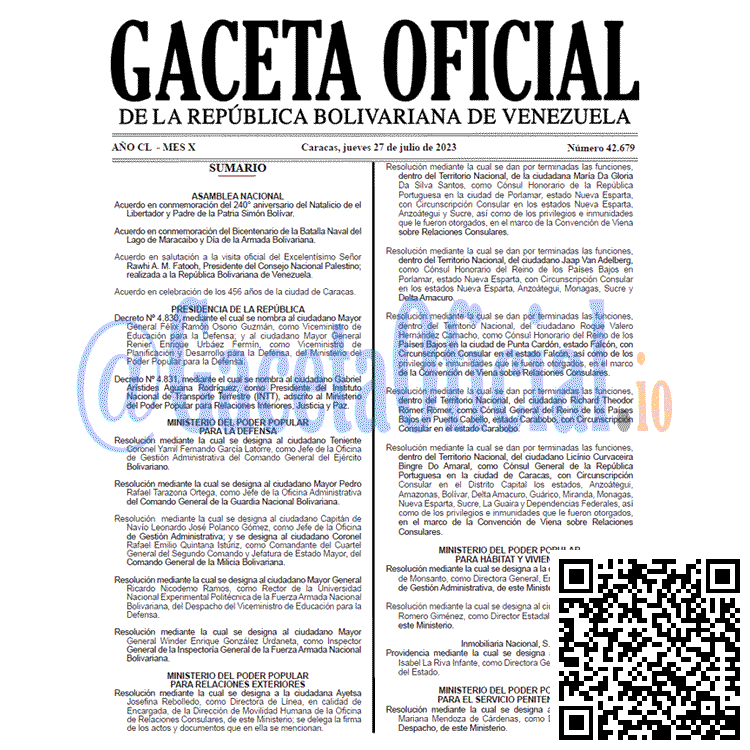 Venezuela Gaceta Oficial 42679 del 27 julio 2023 Gaceta Oficial, Gaceta 42679, Gaceta 42679 HD, Gaceta #42679, Gaceta Oficial Venezuela #42679