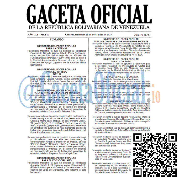 Venezuela Gaceta Oficial 42757 del 15 noviembre 2023 Gaceta Oficial, Gaceta 42757, Gaceta 42757 HD, Gaceta #42757, Gaceta Oficial Venezuela #42757