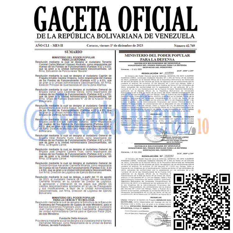 Venezuela Gaceta Oficial 42769 del 1 diciembre 2023 Gaceta Oficial, Gaceta 42769, Gaceta 42769 HD, Gaceta #42769, Gaceta Oficial Venezuela #42769