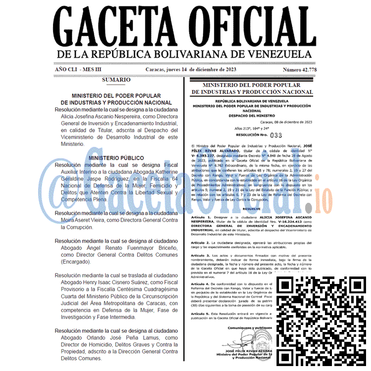 Venezuela Gaceta Oficial 42778 del 14 diciembre 2023 Gaceta Oficial, Gaceta 42778, Gaceta 42778 HD, Gaceta #42778, Gaceta Oficial Venezuela #42778
