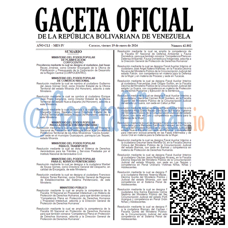 Venezuela Gaceta Oficial 42802 del 19 enero 2024 Gaceta Oficial, Gaceta 42802, Gaceta 42802 HD, Gaceta #42802, Gaceta Oficial Venezuela #42802