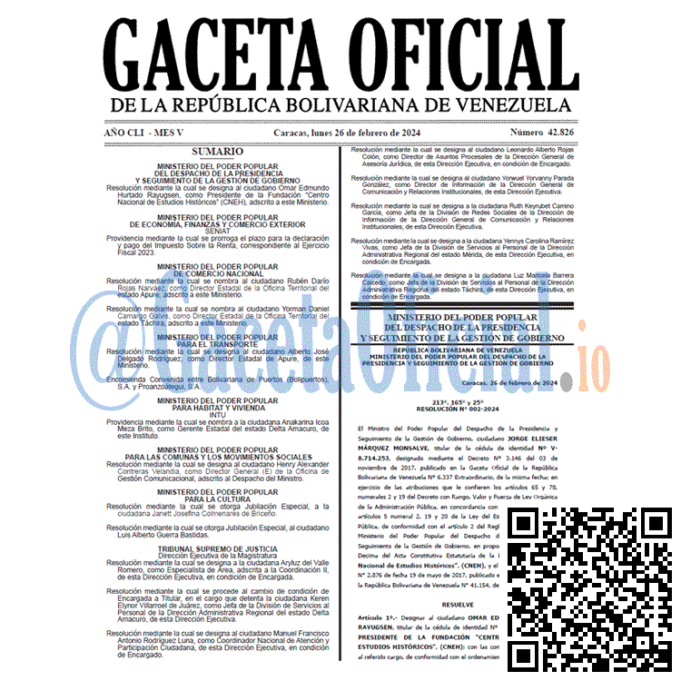 Venezuela Gaceta Oficial 42826 del 26 Febrero 2024 Gaceta Oficial, Gaceta 42826, Gaceta 42826 HD, Gaceta #42826, Gaceta Oficial Venezuela #42826