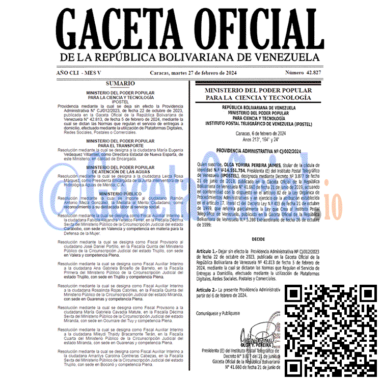 Venezuela Gaceta Oficial 42827 del 27 Febrero 2024 Gaceta Oficial, Gaceta 42827, Gaceta 42827 HD, Gaceta #42827, Gaceta Oficial Venezuela #42827