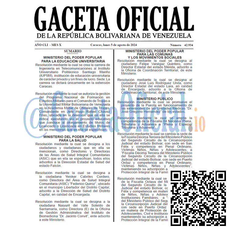 Venezuela Gaceta Oficial 42934 del 5 agosto 2024 Gaceta Oficial, Gaceta 42934, Gaceta 42934 HD, Gaceta #42934, Gaceta Oficial Venezuela #42934