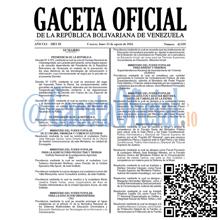 Gaceta Oficial, Gaceta 42939, Gaceta 42939 HD, Gaceta #42939, Gaceta Oficial Venezuela #42939